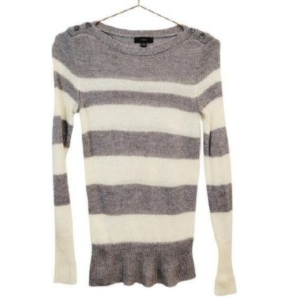 J. Crew Striped Wool Mohair Boat Neck Sweater Gray White